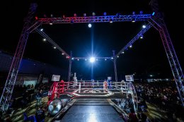 Temporary boxing ring at Baan Thoet Thai, Mae Fah Luang Super Fight Muay Thai event.