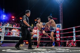Temporary boxing ring at Baan Thoet Thai, Mae Fah Luang Super Fight Muay Thai event.