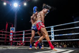 Temporary boxing ring at Baan Thoet Thai, Mae Fah Luang Super Fight Muay Thai event.