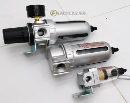 TAIWAN แท้!! ชุดกรองลม ดักน้ำ ปรับลม + น้ำมัน [ 2 ลูก ] THB แบบอลูมิเนียม ( Filter Regulator + Lubricator ) 1/2 3/8 1/4
