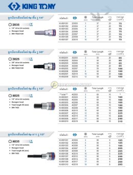 ของแท้!! ลูกบล็อกเดือยโผล่ KINGTONY ขนาด 1/2 1/4 สั้น ยาว TORX ทอค หัวจีบ HEX หกเหลี่ยม 6 เหลี่ยม 12แฉก ตัวM เดือยโผล่