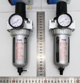 TAIWAN แท้!! ชุดกรองลม ดักน้ำ ปรับลม + น้ำมัน [ 2 ลูก ] THB แบบอลูมิเนียม ( Filter Regulator + Lubricator ) 1/2 3/8 1/4