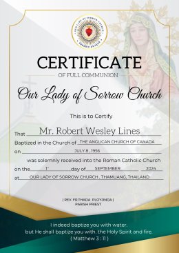 พิธีรับเข้าพระศาสนจักร(คาทอลิก) ในพิธีมิสซา Mr. Robert Wesley Lines