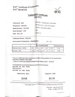 EYC TECH Certficate calibration