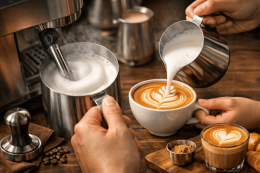 การตีฟองนมเนียนสำหรับทำลาเต้อาร์ตด้วยเครื่องตีฟองนม