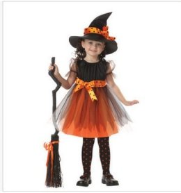 Pumkin witch (2 ชิ้น ชุด+หมวก) เดรสตาข่าย พร้อมหมวก