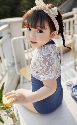 ชุดว่ายน้ำเด็ก vintage lace ลูกไม้ (2ชิ้น ชุด+หมวก)