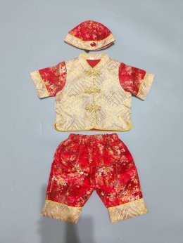 ชุดตรุษจีนเด็กเล็ก มาเป็นเสื้อลายจีนแขนสั้น +กางเกง