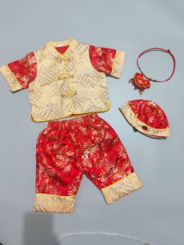 ชุดตรุษจีนเด็กเล็ก มาเป็นเสื้อลายจีนแขนสั้น +กางเกง