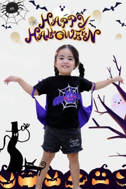 Hallow wing Halloween เสื้อยืดแขนสั้นสกรีนลายฮาโลวีน
