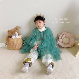 เสื้อคลุมระบายยาวต้นคริสต์มาส xmas  freesize 3-10 ขวบ