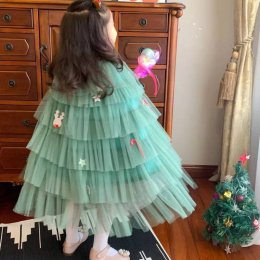 เสื้อคลุมระบายยาวต้นคริสต์มาส xmas  freesize 3-10 ขวบ