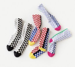 2Tone Checker Sock ถุงเท้าทูโทนลายหมากรุกเซ็ต 3 คู่(SOCK136)