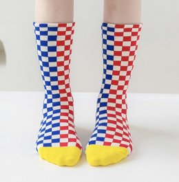 2Tone Checker Sock ถุงเท้าทูโทนลายหมากรุกเซ็ต 3 คู่(SOCK136)