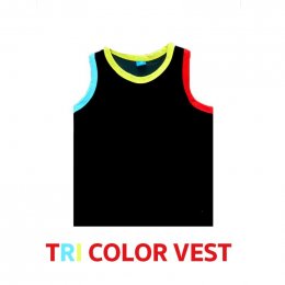 Tri color vest กล้ามแขนกุดดำเล่นขอบสีแนวเรกเก้ (PB494)