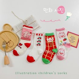 ถุงเท้า illustration sock(SOCK115 CHERRY)