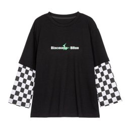 Checker hip boy เสื้อแขนยาวแขนลายตารางหมากรุก(STREET115)