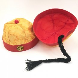 หมวกแมนจู ผ้าปักลายจีนมีซับด้านใน พร้อมหางเปีย (acc23)