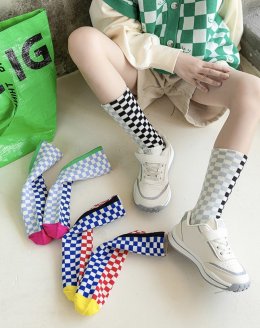 2Tone Checker Sock ถุงเท้าทูโทนลายหมากรุกเซ็ต 3 คู่(SOCK136)