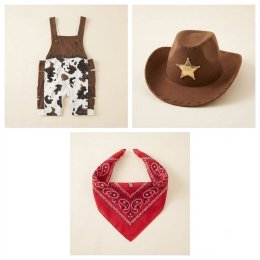  Bodysuit Cowboy หมวกคาวบอย+ผ้าพันคอ+ชุดบอดี้สูทสำหรับเด็ก 