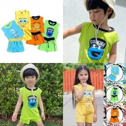 cartoon collection ชุดเช็ทลายการ์ตูนน่ารักแขนกุด ขาสั้น (PB368)