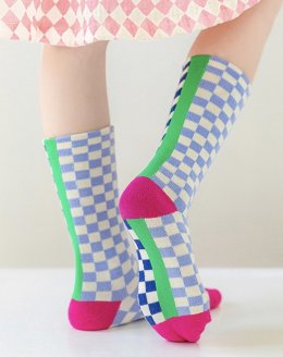 2Tone Checker Sock ถุงเท้าทูโทนลายหมากรุกเซ็ต 3 คู่(SOCK136)