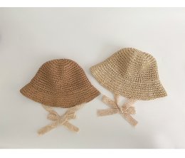 หมวกสานสไตล์วินเทจมีริบบิ้นลูกไม้ผูก ใส่กันแดด