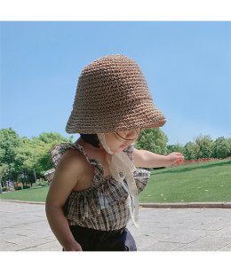 หมวกสานสไตล์วินเทจมีริบบิ้นลูกไม้ผูก ใส่กันแดด