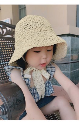 หมวกสานสไตล์วินเทจมีริบบิ้นลูกไม้ผูก ใส่กันแดด