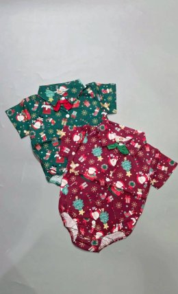 Xmas bodysuit บอดี้สูทเสื้อเชิ้ต ลายซานต้ารับเทศกาล