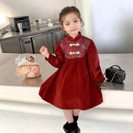 เดรสตรุษจีนเด็ก chinese doll เป็นเดรสคอจีน แขนยาวกระโปรง