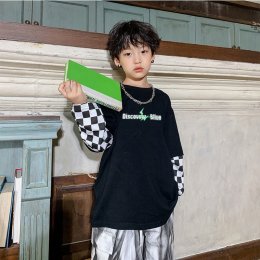 Checker Hip Boy เสื้อโอเวอร์ไซซ์แขนลายตารางหมากรุก