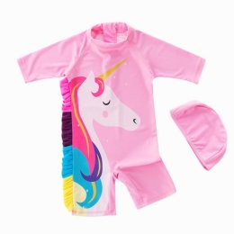 ชุดว่ายน้ำเด็ก Pink Unicorn (2 ชิ้นชุดว่ายน้ำ + หมวก)