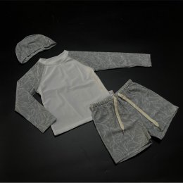 ชุดมินิมอล สีเทาลายใบไม้ Gray minimal swimsuit (SW191)