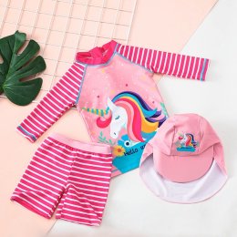 ชุดว่ายน้ำ pink unicorn ( 3 ชิ้นเสื้อ กางเกง หมวก)