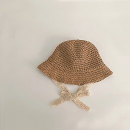 หมวกสานสไตล์วินเทจ   มีริบบิ้นลูกไม้ผูก  (cap188)