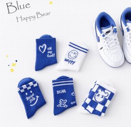 Blue Bear Sock ถุงเท้าหมีลายสตรีทเซ็ต 5 คู่(SOCK131)