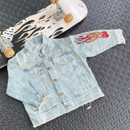 แจ็คเก็ตยีนส์เด็ก สกรีนลายไฟ 