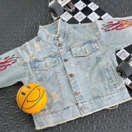 แจ็คเก็ตยีนส์เด็ก สกรีนลายไฟ 