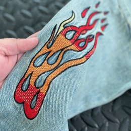 แจ็คเก็ตยีนส์เด็ก สกรีนลายไฟ 