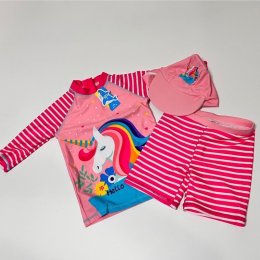 ชุดว่ายน้ำ pink unicorn ( 3 ชิ้นเสื้อ กางเกง หมวก) sw245