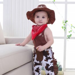  Bodysuit Cowboy หมวกคาวบอย+ผ้าพันคอ+ชุดบอดี้สูทสำหรับเด็ก 