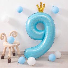 สีฟ้า Number 0-9 balloon บอลลูนตัวเลข พร๊อพแต่งงาน วันเกิด