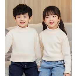 เสื้อลองจอนเด็กคอเต่าแขนยาวดัานในบุขนนุ่มหนา