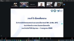 วันพุธที่ 17 มิถุนายน 2569 เวลา 13:00 - 15.00 น. นายวสันต์ วโรกร รองประธาน ร่วมประชุมคณะกรรมการบริหารศูนย์ประสานงานและประชาสัมพันธ์สินค้าเกษตรและอาหารครั้งที่ 4-2/2569 ผ่านระบบออนไลน์ด้วยโปรแกรม zoom meeting