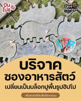 บริจาคซองอาหารสัตว์ เปลี่ยนเป็นบล็อคปูพื้นรูปฮิปโป