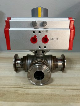 Ferrule DN25 3 way T port DIRECT MOUNTING for ferrule clamp Pneumatic Actuator RATDA52 