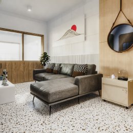 งานออกแบบภายในบ้าน ออกแบบภายในห้องนั่งเล่น Living room รีโนเวท บ้านทาวน์โฮม สไตล์มินิมอล Japanese Style l บริการออกแบบ ผลิต และติดตั้งครบวงจร 