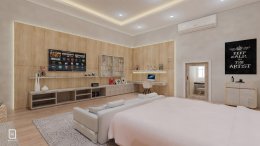 การออกแบบภายในห้องนอน บ้านพักตากอากาศ size :28 ตรม Location : ท่าขี้เหล็ก พม่า l บริการออกแบบ ผลิต และติดตั้งครบวงจร 