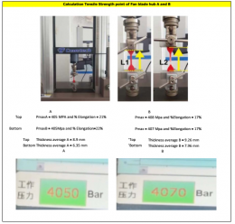 Fan blade hub A and B Measurement of thickness 